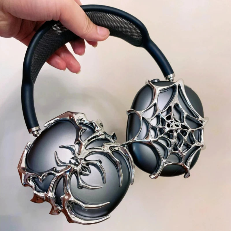 Spider's Aura Airpods Max Case Cover Silver Liquid Spider Web Earphone Case Decoration 3D Printing Resin Earphone Protection Case Y2K Gifts