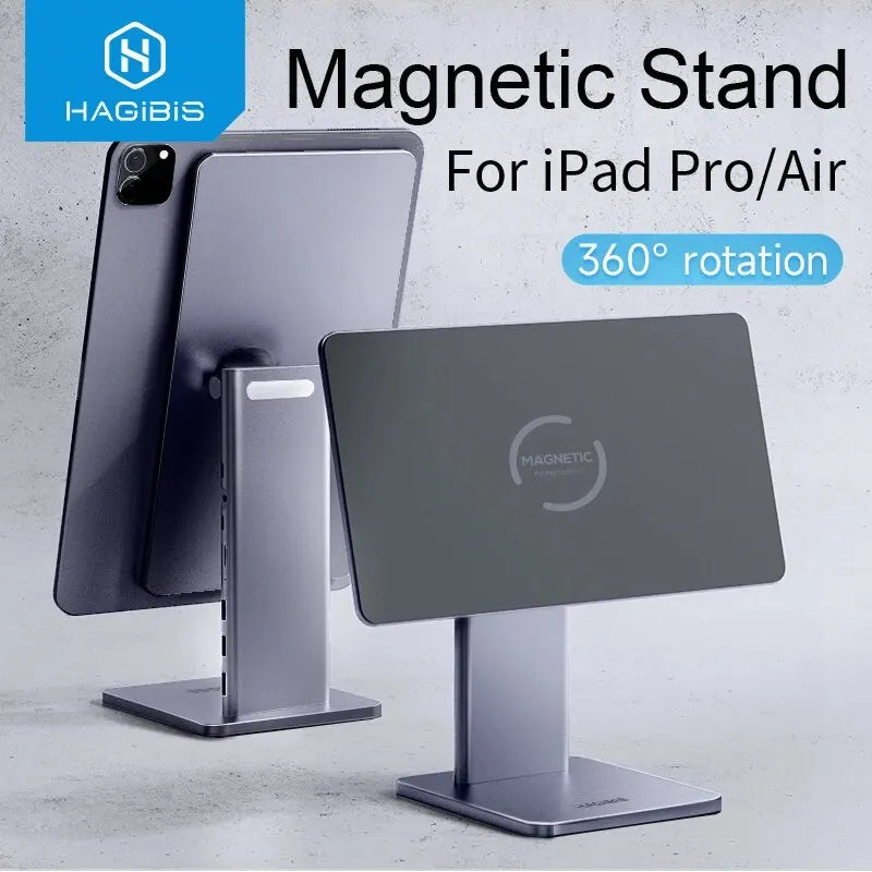 Hagibis Foldable Magnetic Stand for iPad Pro 12.9 3rd/4th/5th 11 Air iPad 10th Tablet Holder 10.9 Rotation Bracket USB C Hub